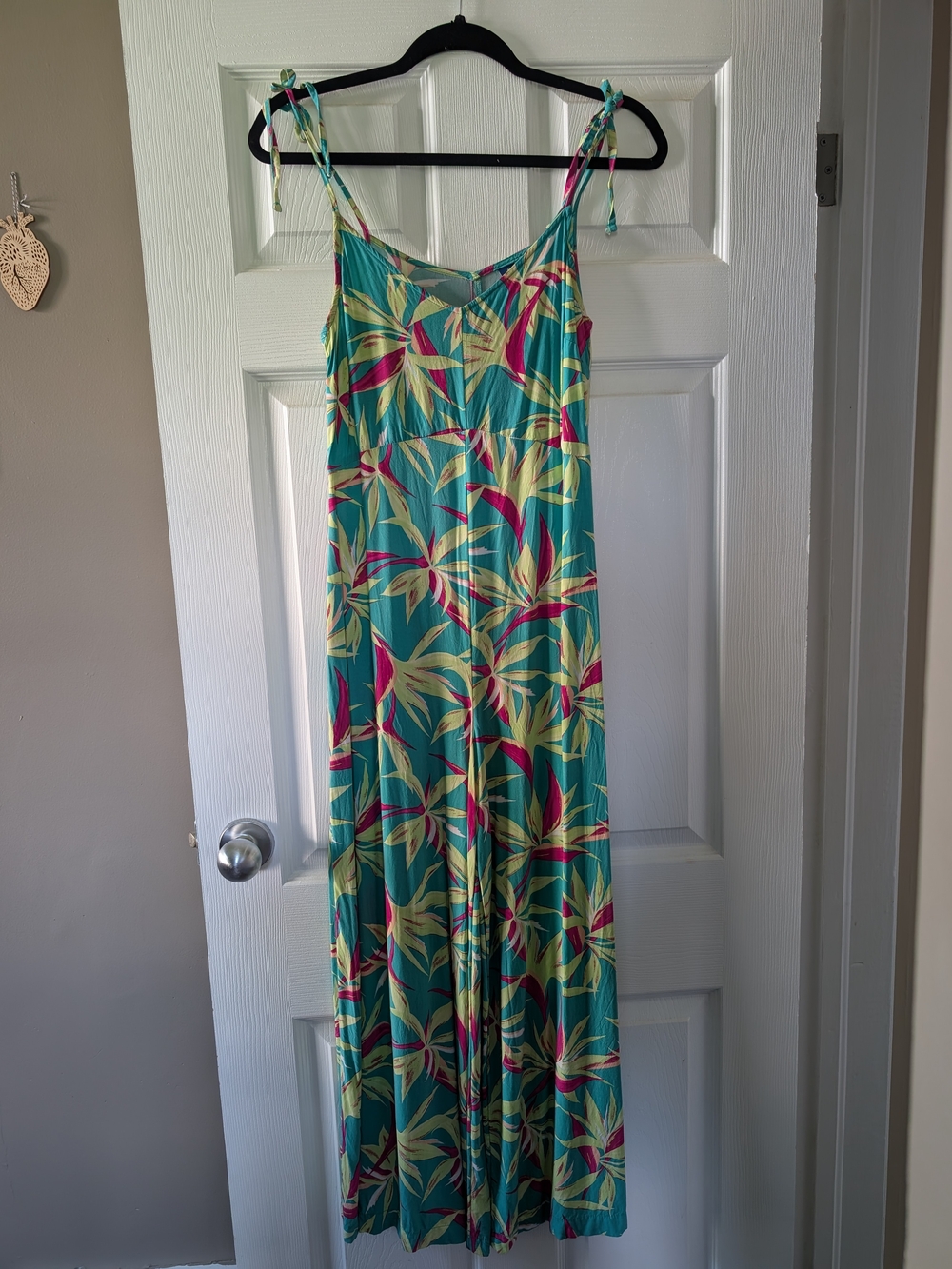Tie-Shoulder Wide Leg Jumpsuit in Teal Floral